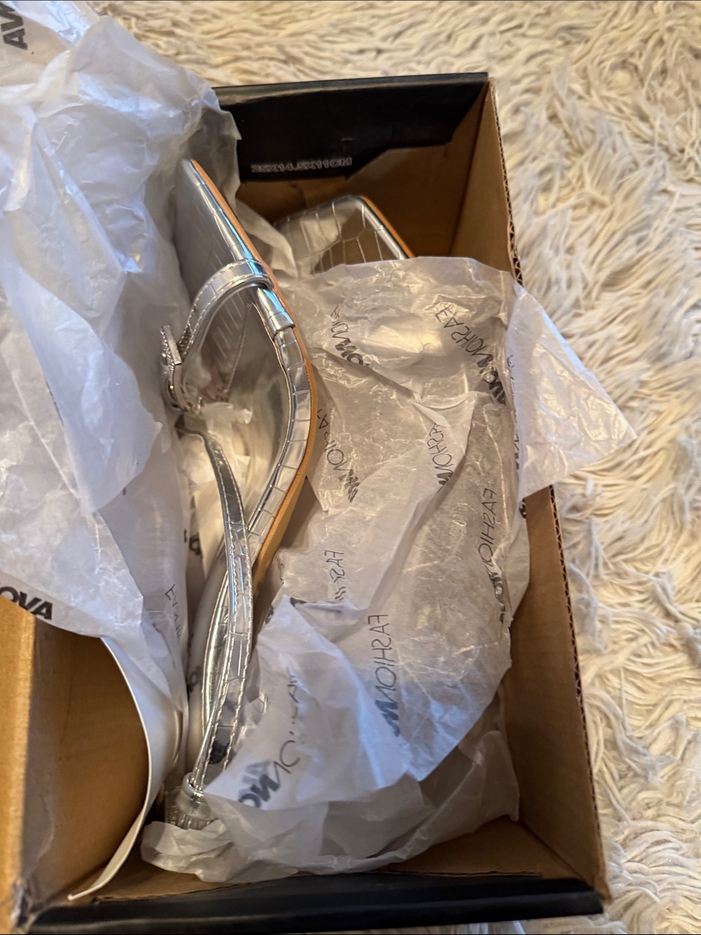 Fashion Nova Silver Metallic Strappy Heels